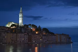 CROATIA, Istria, ROVINJ. ROVINJ town view with the Cathedral of St. Euphemia / Evening