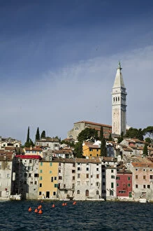 Images Dated 30th May 2007: CROATIA, Istria, ROVINJ. ROVINJ waterfront view with Cathedral of St. Euphemia / Morning