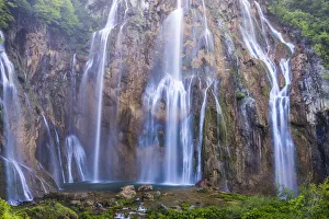 Croatia Prints: Croatia, Plitvice Lakes National Park. Scenic of waterfall