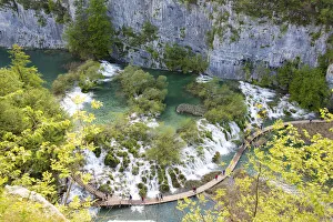 Images Dated 2nd December 2019: Croatia, Plitvice National Park. People on boardwalk along cascades