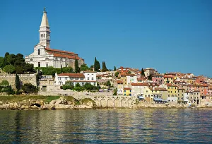 Marina Prints: Croatia, Rovinj, Istria. Harbor and Cathedral of St. Euphemia