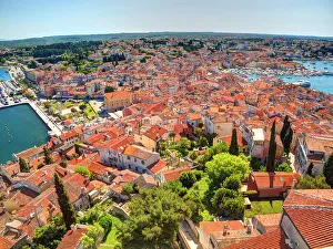Marina Prints: Croatia, Rovinj, Istria. Town of Rovinj and harbor taken from the tower of the Cathedral of St