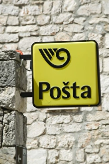 Images Dated 22nd May 2007: Croatia, Southern Dalmatia, HVAR Island, STARI GRAD. Croatian Post sign
