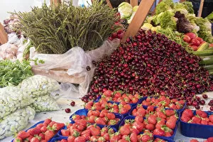 Croatia, Zadar. City Market produce stall bright and colorful. UNESCO