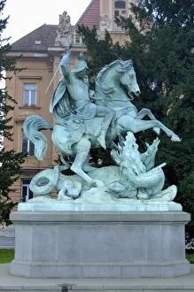 Croatia, Zagreb, bronze statue of St. George