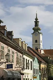 Bell Tower Prints: Croatia-Zagreb. Old Town Zagreb-Tkalciceva Street Cafe / Restaurant Area and St. Mary