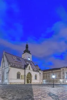 Illuminated Prints: Croatia, Zagreb, St. Markls Square at Dawn
