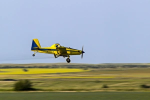 Images Dated 28th June 2012: Crop Duster airplane spraying flax filed for grasshoppers near Mott, North Dakota, USA