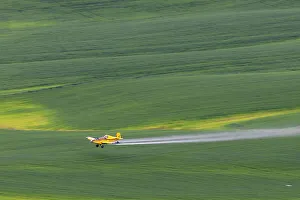 Plane Prints: Crop duster applying chemicals on wheat fields from Steptoe Butte near Colfax
