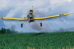 Cropdusting a corn field in Saline County, Nebraska. cropdusting, cropduster