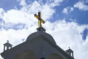 Images Dated 9th May 2005: Cross on top of cathedral, Huaripampa (near Huaraz), Peru