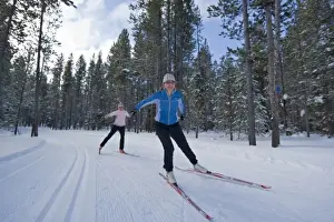 Images Dated 7th February 2009: Cross country skiers on the Rendezvous ski trails in West Yellowstone, Montana, USA (MR)