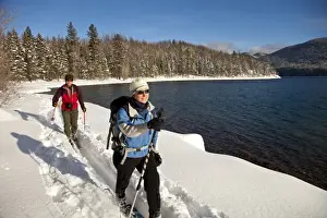 Exercise Prints: Cross country skiing along Lake McDonald in Glacier National Park in Montana (MR)