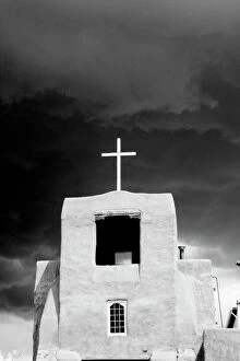 Black and White Collection: Cross on oldest church, San Miguel, Santa Fe, New Mexico, USA