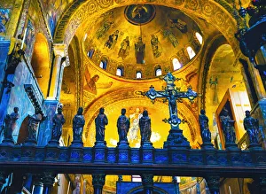 Cross Saint Marks Basilica arches, mosaics, Venice, Italy