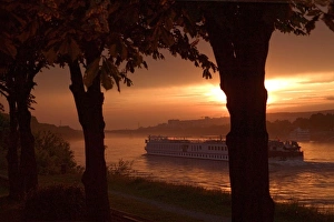 Water Way Prints: Cruise ship on the Danube River at sunset, Bratislava, Slovakia