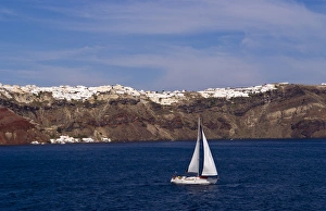 Watercraft Prints: Cruising in the Aegean Sea towards Santorini, Greece