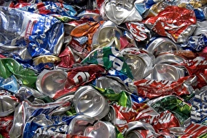 Images Dated 14th February 2006: Crushed aluminum cans at a recycling facility in Boise, Idaho