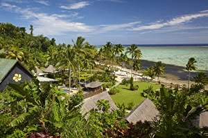 Fiji Prints: Crusoes Retreat and coral reef, Coral Coast, Viti Levu, Fiji, South Pacific