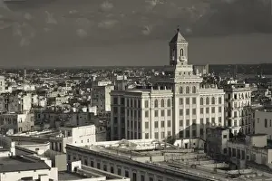 Cuba, Havana, elevated view of the Edificio Bacardi building, late afternoon