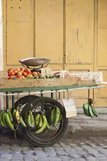 Communist Prints: Cuba, Havana, Havana Vieja, fruit and vegetable sellers cart