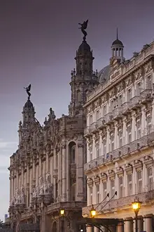 Communist Prints: Cuba, Havana, Havana Vieja, Gran Teatro de la Habana and Hotel Inglaterra, dawn