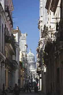 Communist Prints: Cuba, Havana, Havana Vieja, Muralla street view towrds the Capitolio Nacional