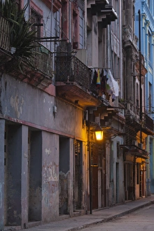 Communist Prints: Cuba, Havana, Havana Vieja, Old Havana street, dawn