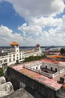 Images Dated 2nd March 2012: Cuba, Havana, Havana Vieja, Plaza de San Francisco de Asis, Port Buildings, elevated view