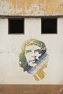 Communist Prints: Cuba, Havana, Havana Vieja, wall painting of Che Guevara
