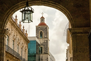 Havana Prints: Cuba, Havana. Looking out through archways from the Plaza de Armas
