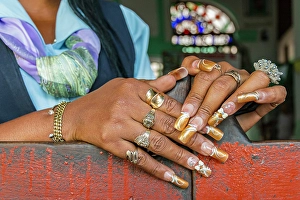 One Person Prints: Cuba, Havana. Old Havana, Habana Vieja, Street vendors, fingernails, highly decorated