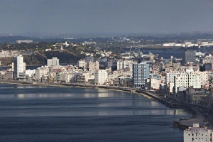 Communist Prints: Cuba, Havana, Vedado, elevated view of the Malecon
