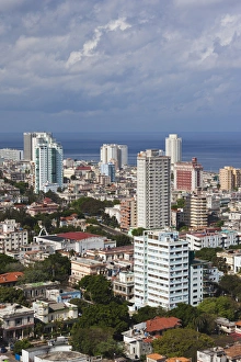 Communist Prints: Cuba, Havana, Vedado, elevated view of the Vedado area