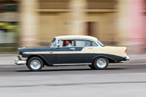 Blur Prints: Cuba, Havana. Vintage 1956 Chevrolet Bel Air sport sedan. (Editorial Use Only)