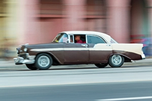 Blur Prints: Cuba, Havana. Vintage 1956 Chevrolet Bel Air sport sedan. (Editorial Use Only)