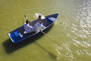 Images Dated 15th March 2012: Cuba, Matanzas Province, Varadero, Parque Josone park, young man and woman in rowboat, NR
