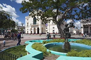 Communist Prints: Cuba, Santa Clara Province, Santa Clara, Parque Vidal park and Teatro La Caridad theater