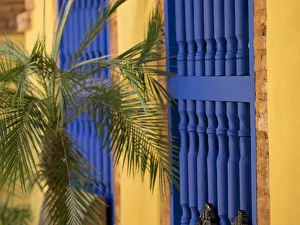 Caribbean Gallery: Cuba, Trinidad, UNESCO World Heritage Site, blue shutters in courtyard of Casa Particular
