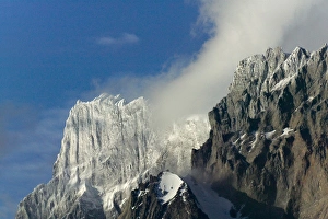 Cuernos del Paine shrouded in clouds, Torres del Paine National Park, Patagonia, Chile