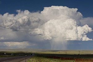 Weather Prints: Cumulus clouds and virga hitting the ground (observable streak or shaft of precipitation