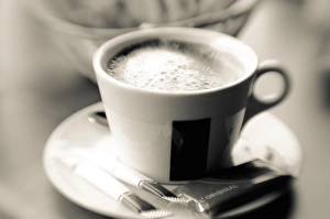 Coffee Prints: Cup of cafe au lait and croisants, Paris, France