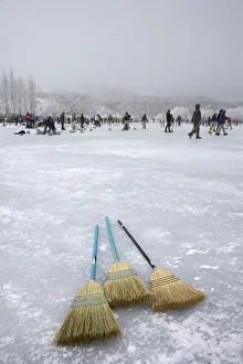 Curling Bonspiel on Frozen Idaburn Dam, Oturehua, Maniototo, Central Otago, South Island