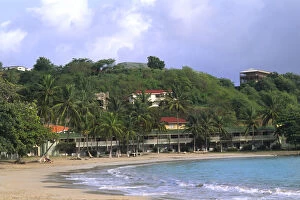 Curved beach of colorful Vigie Beach in St Lucia Caribbean