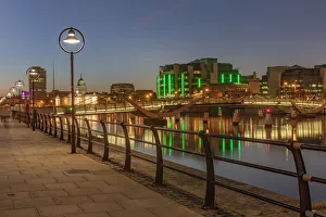 River Liffey Prints: The Custom house over the River Liffey at dusk in downtown Dublin, Ireland