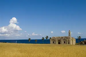 Turkish Prints: Cyprus, Karpas peninsula, Ayios Thyrsos church and the sea