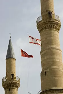 Images Dated 26th April 2008: Cyprus, Lefkosa (Nicosia north), minarets and Turkish flag of Selimiye mosque, former