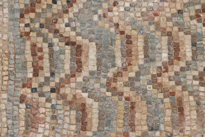 Roman Prints: Cyprus, Roman archaeological site of Kourion. Detail of ancient mosaic floor with ornate