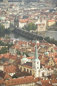 CZECH REPUBLIC, Prague. View of Prague and the Charles Bridge from the Bell Tower, St