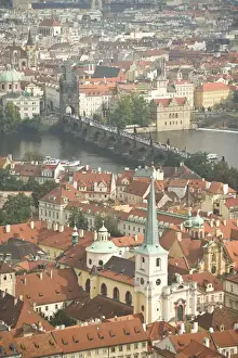 Carpathian Basin Prints: CZECH REPUBLIC, Prague. View of Prague and the Charles Bridge from the Bell Tower, St